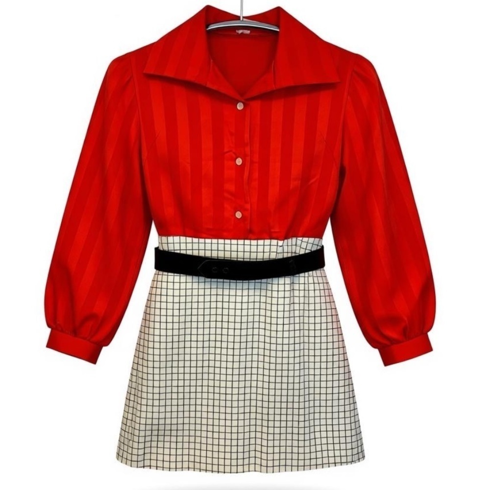 VTG Ruth of Carolina Red Blouse with Black and White High Waisted Skirt Set, 14